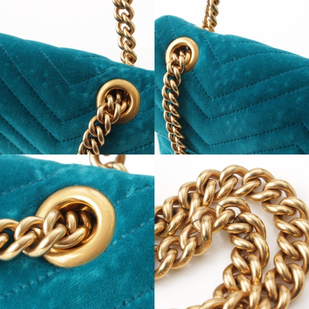 Gucci GG Marmont Velvet Chain Shoulder Bag Green - Picture 9 of 10